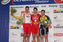 ケイリン表彰台。今、ケイリンでクリス・ホイと真っ向勝負できるのはケビン・シローだけかも知れない