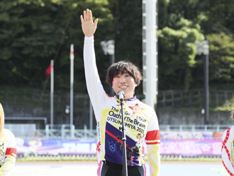 敢闘宣言をする荒牧聖未選手