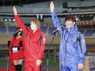 敢闘宣言をする園田匠選手と児玉碧衣選手